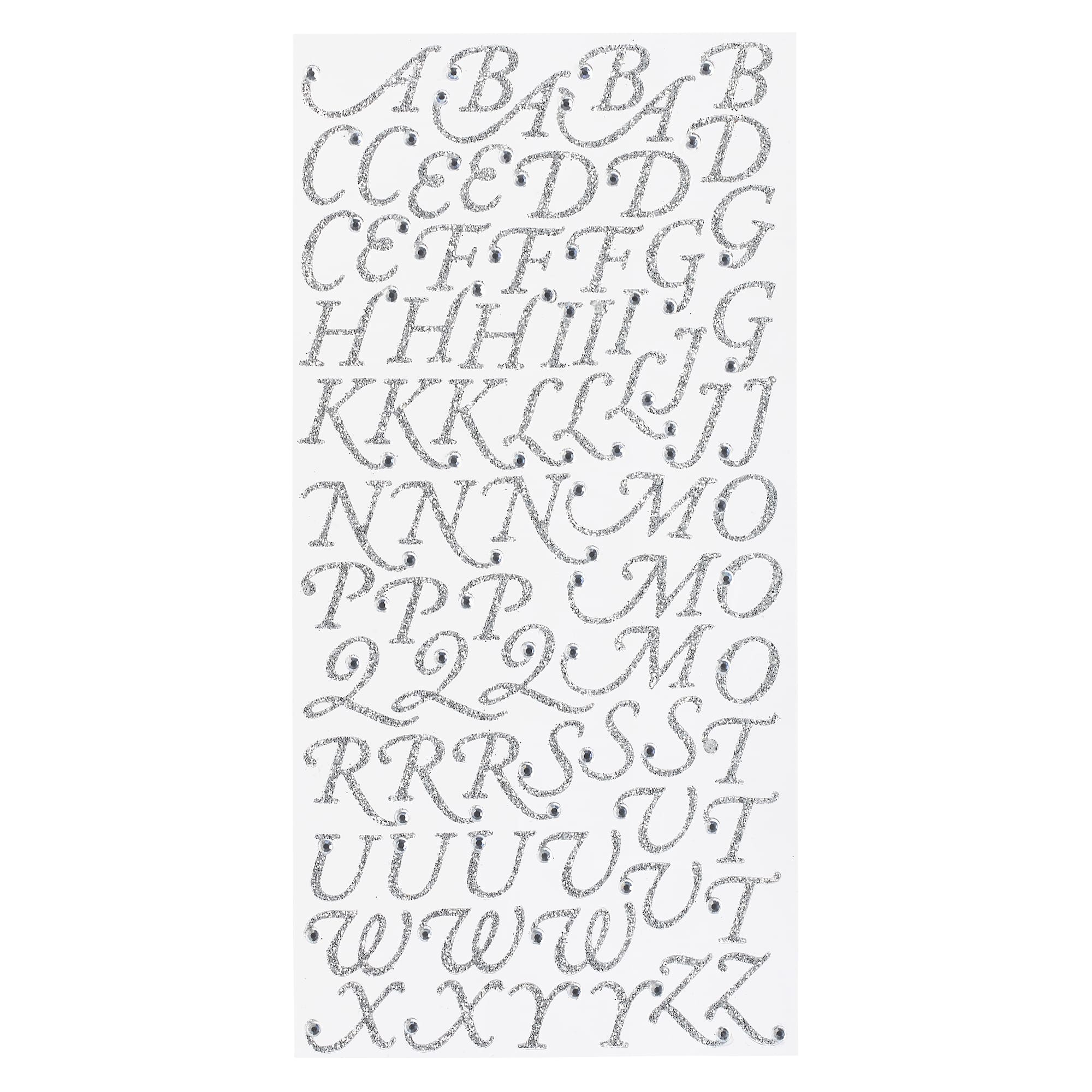 Silver Glitter Rhinestone Script Alphabet Stickers by Recollections™